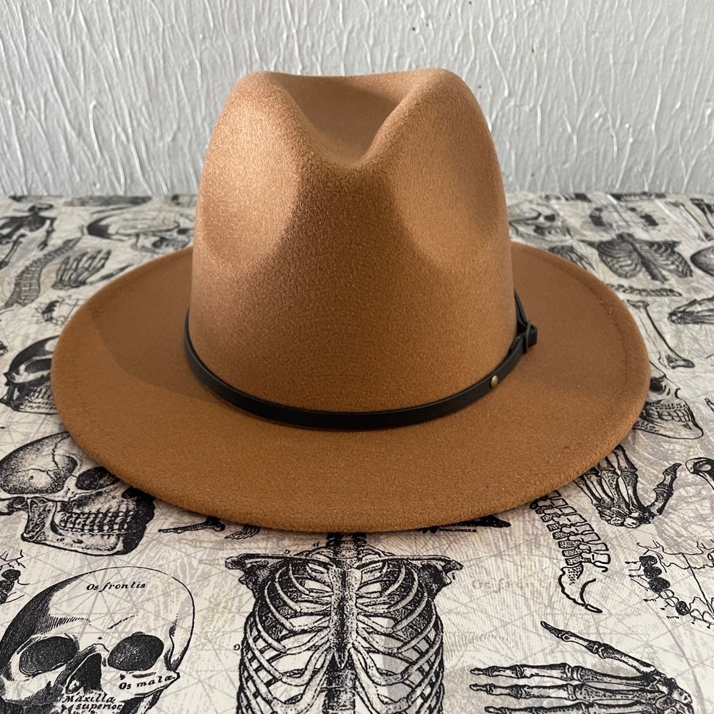 Lanzom Womens Classic Wide Brim Floppy Panama Hat Belt Buckle Wool Fedora Hat Fi